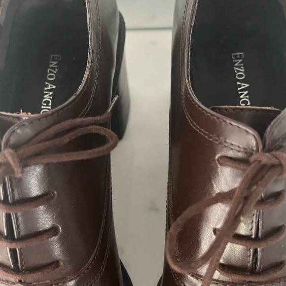 Enzo Angiolini Ea Flexo Leather Lace Up Block Heel Shies Sz8.5 Brown Academia - Picture 14 of 15